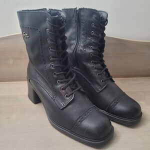 Henri Pierre Black Leather Lined Lace-Up Heeled Ankle Boots Size 8 Whimsigoth